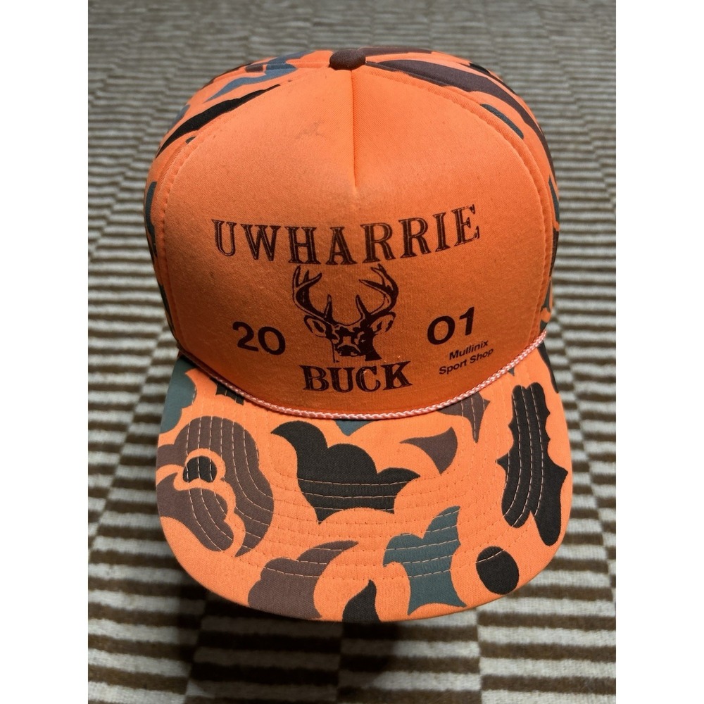 Vintage Orange Camo Uwharrie Buck Snapback Hat Hunting Deer Rope Cap